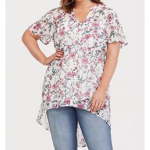 Torrid Ivory Floral Chiffon Hi-Low Tunic Size 3